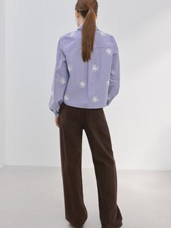 Mango Maja Embroidered Stripe Shirt, Sky Blue - view 2, Sky Blue