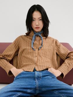 Mango Puna Stripe Rhinestone Shirt, Brown, Brown