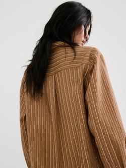 Mango Puna Stripe Rhinestone Shirt, Brown - view 2, Brown
