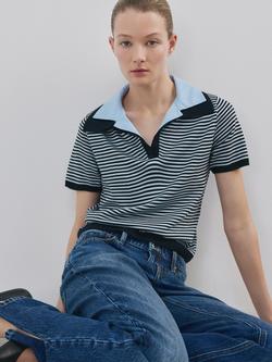 Mango Cesar Stripe Short Sleeve Jumper, Navy, Navy