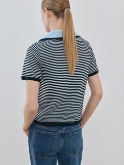 Mango Cesar Stripe Short Sleeve Jumper, Navy - view 2, Navy