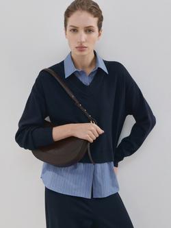 Mango Chiara Combined Shirt Jumper, Navy, Navy