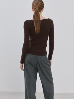 Mango Boat Neck Rib Knit Jumper, Chocolate - view 2, Chocolate