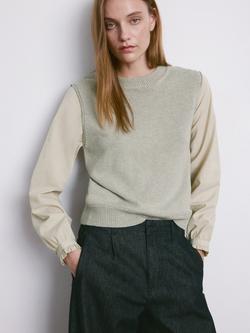 Mango Crew Neck Sheer Sleeve Knitted Top, Aqua, Aqua