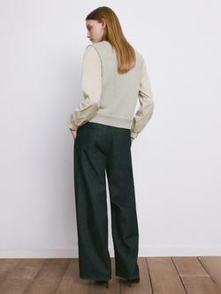 Mango Crew Neck Sheer Sleeve Knitted Top, Aqua - view 2, Aqua