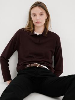 Mango Lucca Button Neck Collar Jumper, Garnet, Garnet