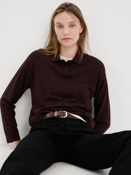 Mango Lucca Button Neck Collar Jumper, Garnet, Garnet