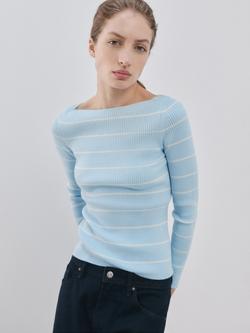 Mango Magaluf Stripe Ribbed Jumper, Sky Blue, Sky Blue