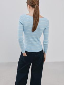 Mango Magaluf Stripe Ribbed Jumper, Sky Blue - view 2, Sky Blue
