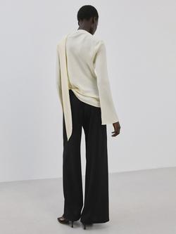 Mango Side Stripe Satin Wide Leg Trousers, Black - view 2, Black