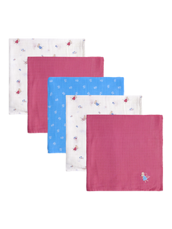 JoJo Maman Bébé Fairy Mouse Embroidered Muslin Cloths, Pack of 5, Pink/Multi, Pink/Multi