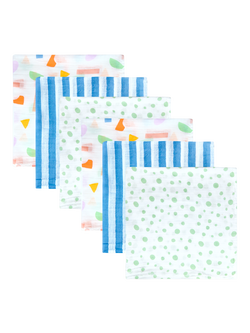 JoJo Maman Bébé Muslin Cloths, Pack of 6, Blue/Multi, Blue/Multi