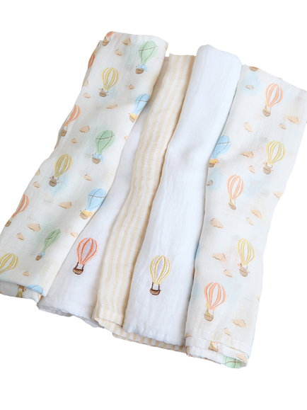 JoJo Maman Bébé Air Balloon Muslin Cloth, Pack of 5, Natural, Natural