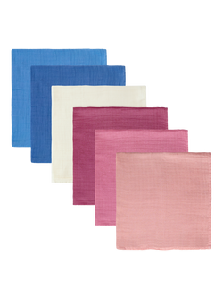 JoJo Maman Bébé Muslin Cloths, Pack of 6, Pink/Multi, Pink/Multi