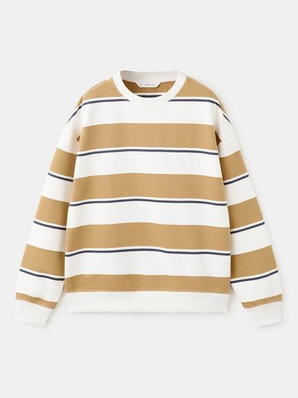 Mango Kids' Crew Neck Striped Sweatshirt, Ochre, Ochre