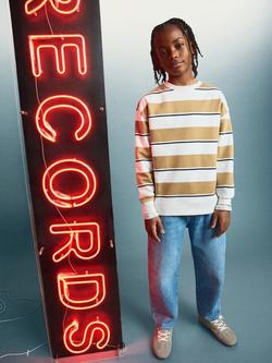 Mango Kids' Crew Neck Striped Sweatshirt, Ochre - view 2, Ochre