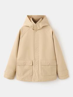 Mango Kids' Marti Hooded Parka Coat, Beige, Beige