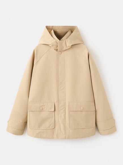 Mango Kids' Marti Hooded Parka Coat, Beige, Beige
