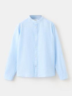 Mango Kids' Linen Blend Long Sleeve Shirt, Sky Blue, Sky Blue