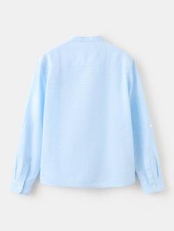Mango Kids' Linen Blend Long Sleeve Shirt, Sky Blue - view 2, Sky Blue