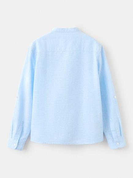 Mango Kids' Linen Blend Long Sleeve Shirt, Sky Blue - view 2, Sky Blue
