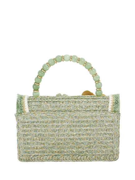 Blooms Flower Bead Top Handle Bag, Green - view 2, Green