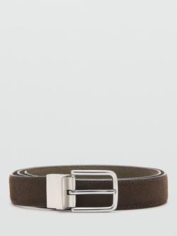 Mango Stitched Edge Reversible Pure Leather Belt, Brown, Brown