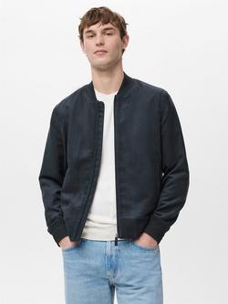 Mango Faux Suede Bomber Jacket, Navy, Navy