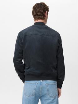 Mango Faux Suede Bomber Jacket, Navy - view 2, Navy