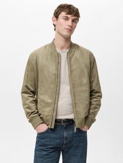 Mango Faux Suede Bomber Jacket, Khaki, Khaki