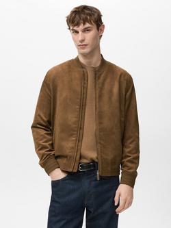 Mango Faux Suede Bomber Jacket, Cognac, Cognac