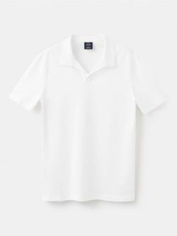 Mango Cotton Blend Slim Fit Open Collar Polo Shirt, White