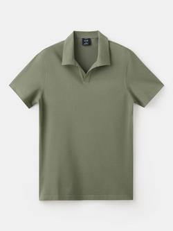 Mango Cotton Blend Slim Fit Open Collar Polo Shirt, Khaki
