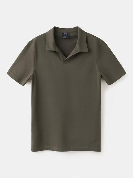 Mango Cotton Blend Slim Fit Open Collar Polo Shirt, Dark Hunting Green