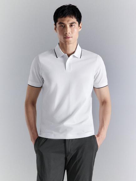 Mango Cotton Blend Regular Fit Short Sleeve Polo Shirt, White, White