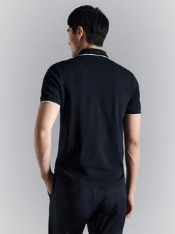 Mango Cotton Blend Regular Fit Short Sleeve Polo Shirt, Navy - view 2, Navy