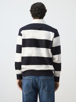 Mango Striped Cotton Knit Polo Sweatshirt, White/Multi - view 2, White/Multi