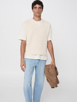 Mango Salsav Cotton Rich V-Neck Sleeveless Jumper, Beige, Beige