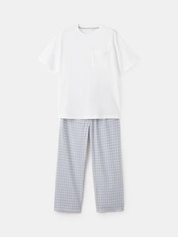 Mango Ancla Plaid Bottoms Jersey Pyjama Set, Blue, Blue