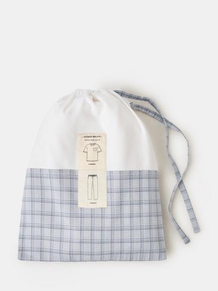 Mango Ancla Plaid Bottoms Jersey Pyjama Set, Blue - view 2, Blue