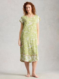 White Stuff Evane Bird Floral Nightdress, Green Mid, Green Mid