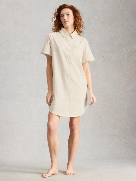 White Stuff Nelly Mini Polka Dot Nightshirt, White Ivory, White Ivory