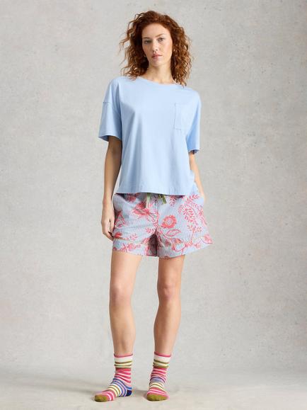 White Stuff Nina Floral Stripe Pyjama Shorts, Blue/Multi, Blue/Multi