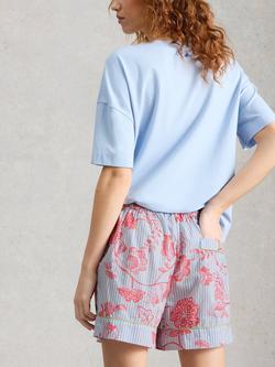 White Stuff Nina Floral Stripe Pyjama Shorts, Blue/Multi - view 2, Blue/Multi
