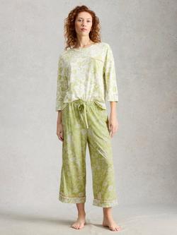 White Stuff Trina Bird Floral Cropped Pyjama Bottoms, Green, Green