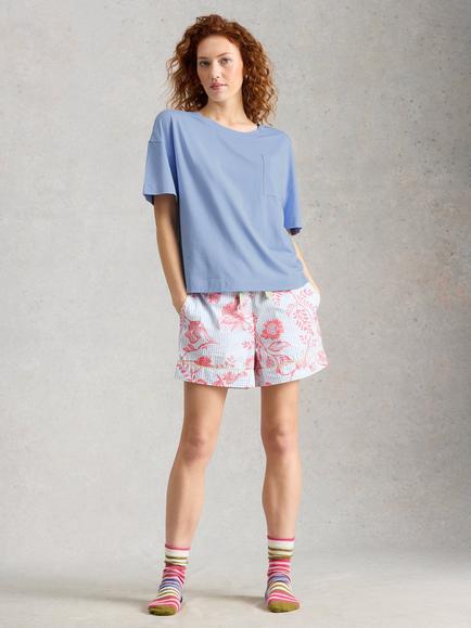 White Stuff Maya Patch Pocket Pyjama Top, Mid Blue, Mid Blue