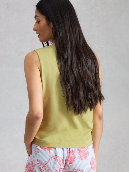 White Stuff Maya Pyjama Vest Top, Green Light - view 2, Green Light