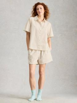 White Stuff Nelly Mini Polka Dot Pyjama Shirt, White Ivory, White Ivory