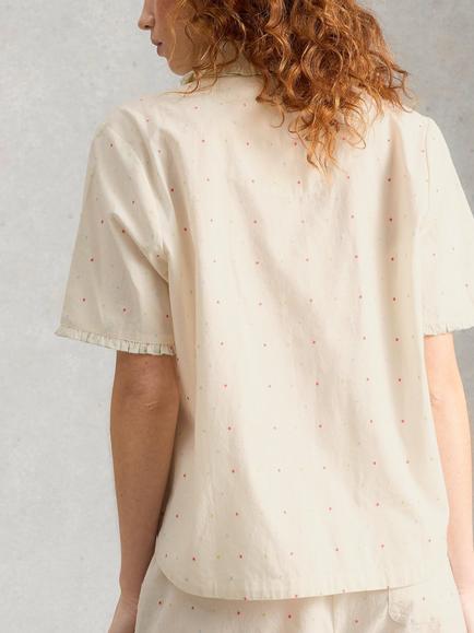 White Stuff Nelly Mini Polka Dot Pyjama Shirt, White Ivory - view 2, White Ivory