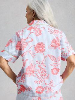 White Stuff Nina Floral Stripe Pyjama Shirt, Blue Mid - view 2, Blue Mid